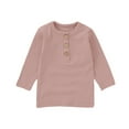 thumbnail image 1 of WOYY Newborn Girls Ribbed Henley T-Shirt Solid Knit Long Sleeve Top Pullover Kids Clothes, 1 of 3