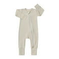 thumbnail image 1 of WOYY Girls Ribbed Long Sleeve Romper Baby Zipper Solid Color Jumpsuit, Sizes 6-12M, 1 of 2