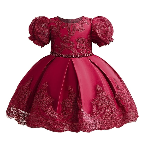WOYY Newborn Girls Short Sleeve Bow Embroidery Evening Dress Party Pageant Gown, Sizes 6M-5T