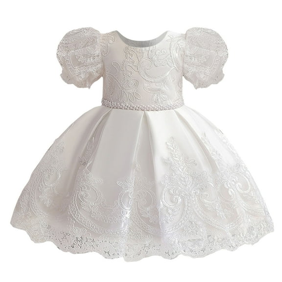 WOYY Newborn Girls Short Sleeve Bow Embroidery Evening Dress Party Pageant Gown, Sizes 6M-5T