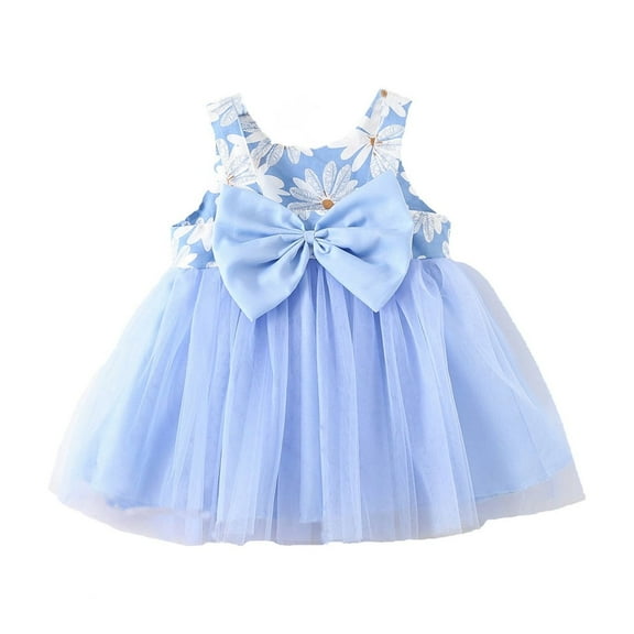 WOYY Newborn Girls Sleeveless Bow Dress Summer Vacation Beach Dress
