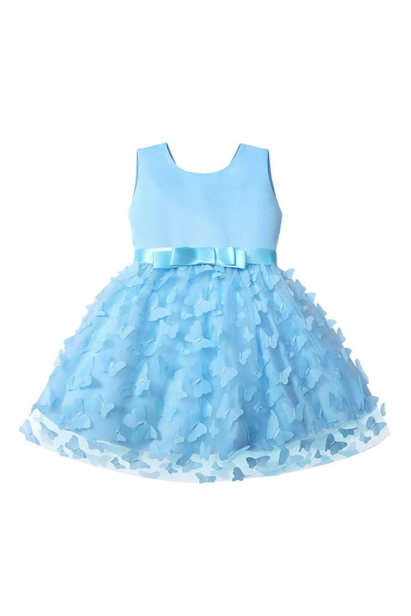 Girls Sleeveless Evening Party Wedding Dress Bowknot Pageant Gown, Sizes 0-18M