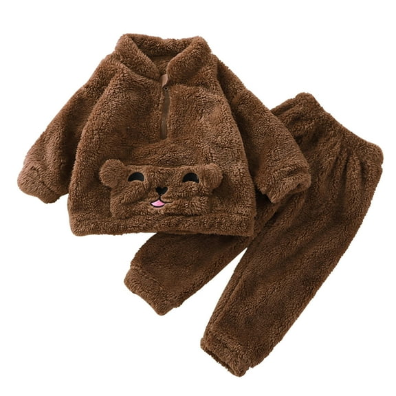 WOYY Newborn Girls Winter Pajamas Animal Fleece Fuzzy Hoodie Pants Sleepwear, Sizes 6-12M