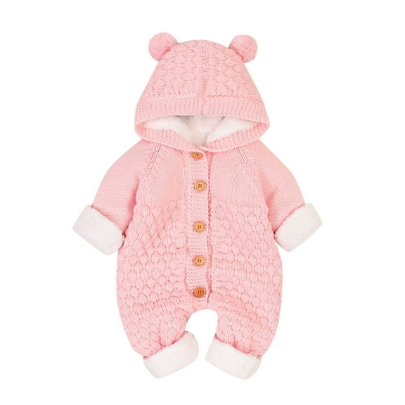 WOYY Baby Winter Warm Hooded Jumpsuit Knit Romper, Sizes 12-18M