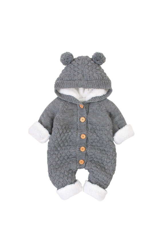 Baby Winter Warm Hooded Jumpsuit Knit Romper, Sizes 3-6M