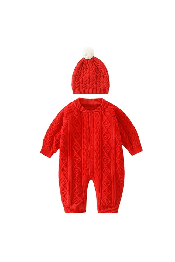 Knitted Romper Long Sleeve Baby Boy Girl Sweater Jumpsuit Hat Outfits