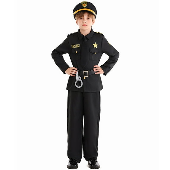 WOYY Officer Co_stume for Boys Dress Up Outfits with Hat Belt Hand Cuffs Children's Clothes Sets, Sizes 5-14