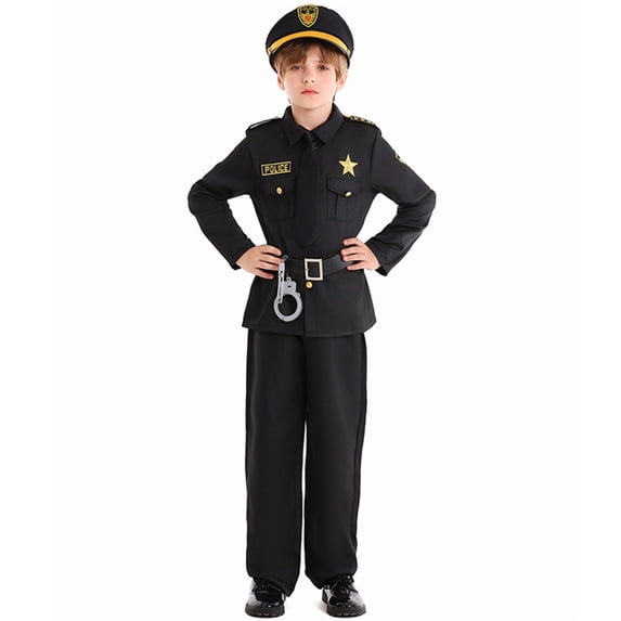 WOYY Officer Co_stume for Boys Dress Up Outfits with Hat Belt Hand Cuffs, Sizes 5-14