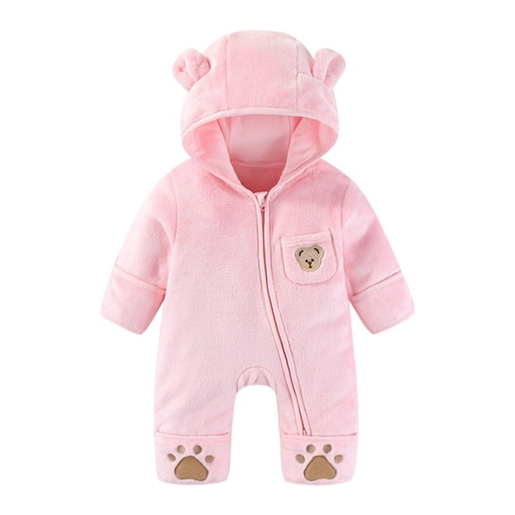 WOYY Onesies for Baby Lined Jumpsuit Bear Ears Hooded Zipper Romper, Sizes 0-3M