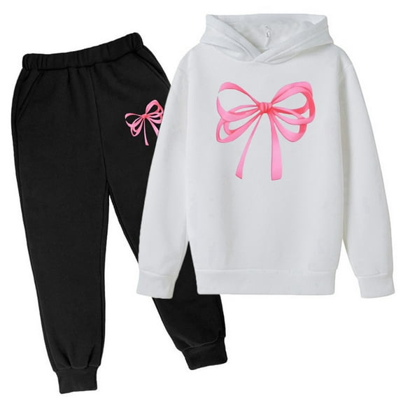 WOYY Outfits for Girls Bow Hoodie Jogger Sweatpants Casual Sports Tracksuit, Sizes 3-4T