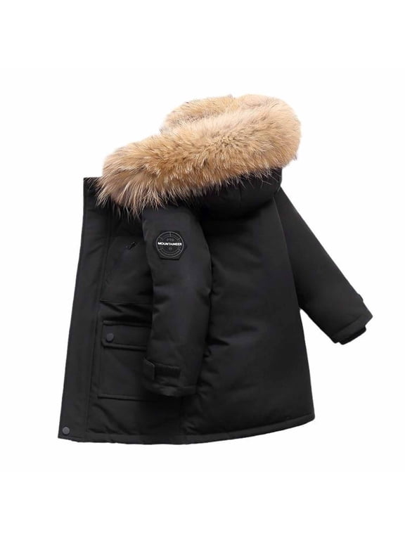Padded Jacket for Boys Mid Length Hooded Puffer Coat Winter Outerwear, Sizes 3-14