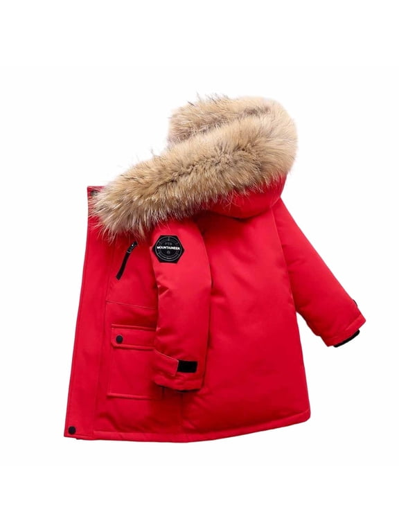 Padded Jacket for Boys Mid Length Hooded Puffer Coat Winter Outerwear, Sizes 3-14