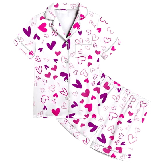 WOYY Pajamas for Girls Short Sleeve Button Down Shirt Shorts Loungewear,2 Piece, Sizes 2-13
