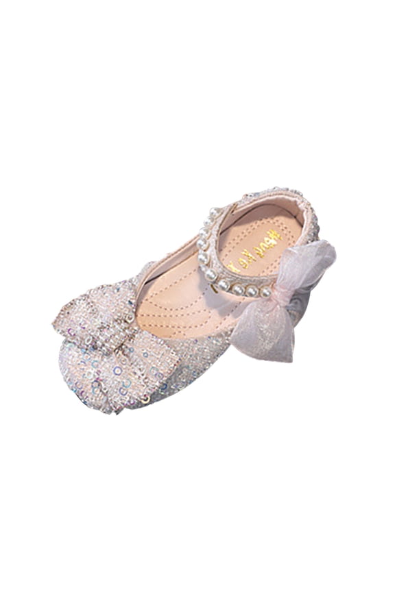 Performance Dance Shoes for Girls Pearl Rhinestones Bow Sandals Princess Dress Shoes