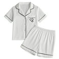 thumbnail image 1 of WOYY Pjs for Girls Heart Print Short Sleeve Button Down Top Shorts Pajamas, Sizes 6-7, 1 of 6