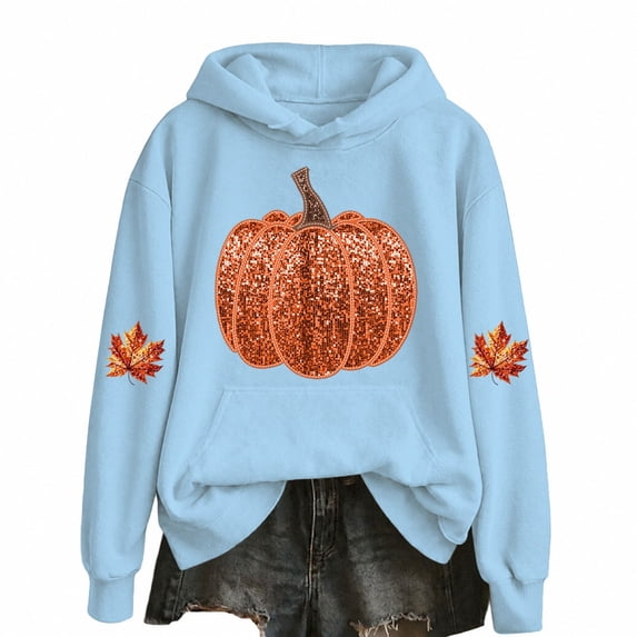 WOYY Pumpkin Hoodie for Girls Lined Long Sleeve Hooded Sweatshirt, Size 2-14