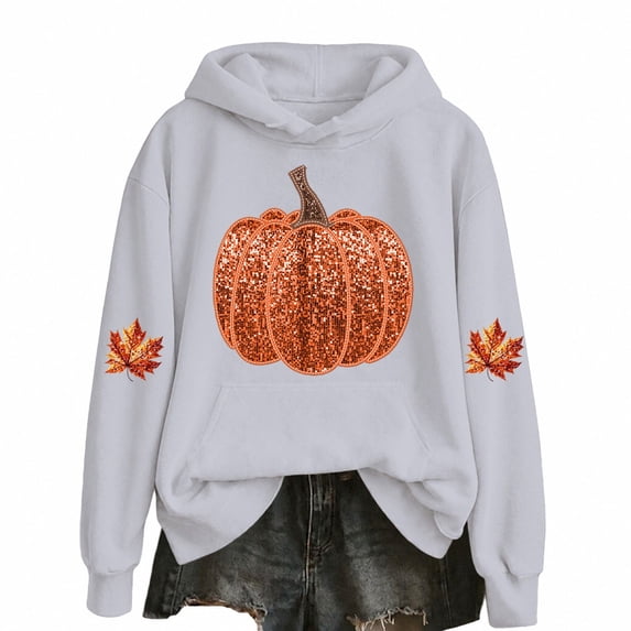 WOYY Pumpkin Hoodie for Girls Lined Long Sleeve Hooded Sweatshirt, Size 2-14