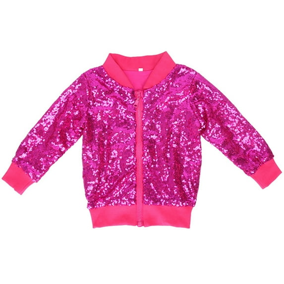 WOYY Sequin Jacket for Girls Glitter Long Sleeve Zip Up Sweatshirt Shiny Fashion Coat