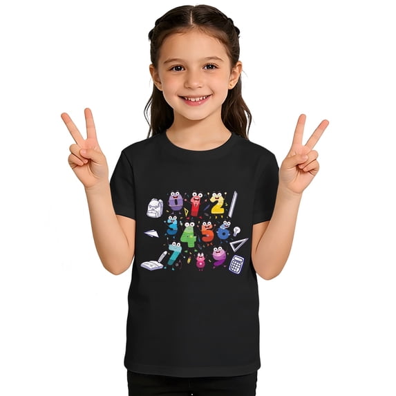 WOYY Short Sleeve T Shirt for Girls Kids Casual Knit Round Neck Graphic Tee, Sizes 1-13