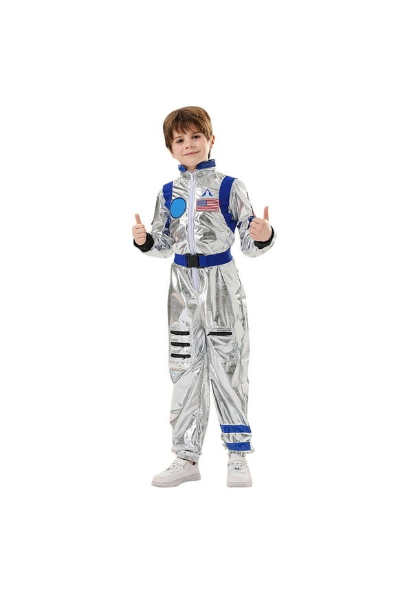Space Astronaut Dress Up Outfit for Kids Long Sleeve Jumpsuit with Belt, Sizes 7-9Y