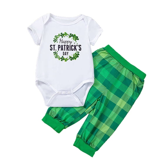 WOYY St. Patrick's Day Outfits for Baby Boys Short Sleeve Bodysuit Pants Set, Sizes 0-24 Months
