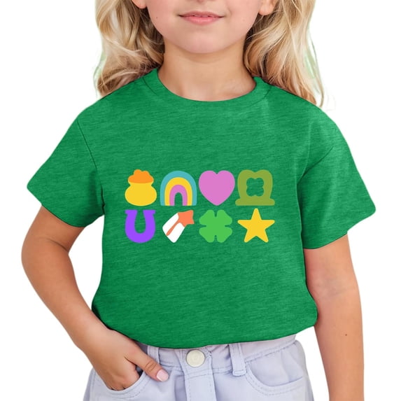 WOYY St. Patrick's Day Short Sleeve T-Shirt for Girls Casual Crew Neck T Shirt, Sizes 3-13
