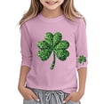 thumbnail image 1 of WOYY St. Patrick's Day T-Shirt for Girls Clover Print 3/4 Sleeve T Shirt Tee, Sizes 10-11, 1 of 3