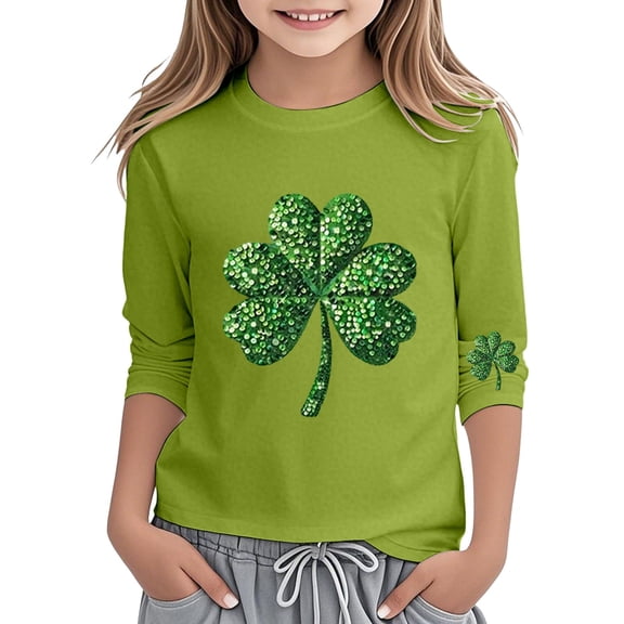 WOYY St. Patrick's Day T-Shirt for Girls Clover Print 3/4 Sleeve T Shirt Tee, Sizes 4-5T
