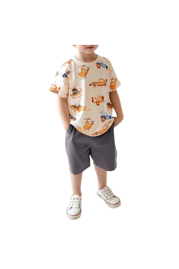 Summer Boys Casual Outfits Short Sleeve T Shirt and Shorts Set Kids 2Pcs Set, Sizes 3-4