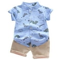 thumbnail image 1 of WOYY Summer Boys Outfits Dinosaur Short Sleeve Button Up Shirt Shorts Set Kids 2Pcs Set, Sizes 2-3, 1 of 4