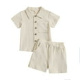 thumbnail image 1 of WOYY Summer Boys Outfits Lightweight Short Sleeve Button Up Shirt Shorts Set, Sizes 6M-4T, 1 of 5