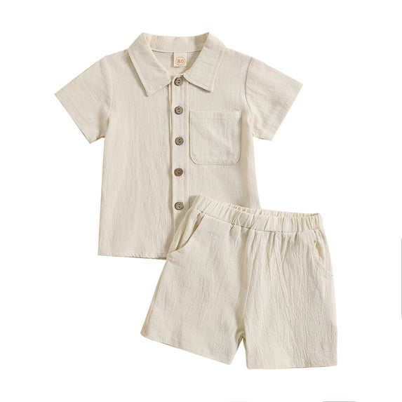 WOYY Summer Boys Outfits Lightweight Short Sleeve Button Up Shirt Shorts Set, Sizes 6M-4T