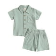 thumbnail image 1 of WOYY Summer Boys Outfits Lightweight Short Sleeve Button Up Shirt Shorts Set, Sizes 6M-4T, 1 of 5
