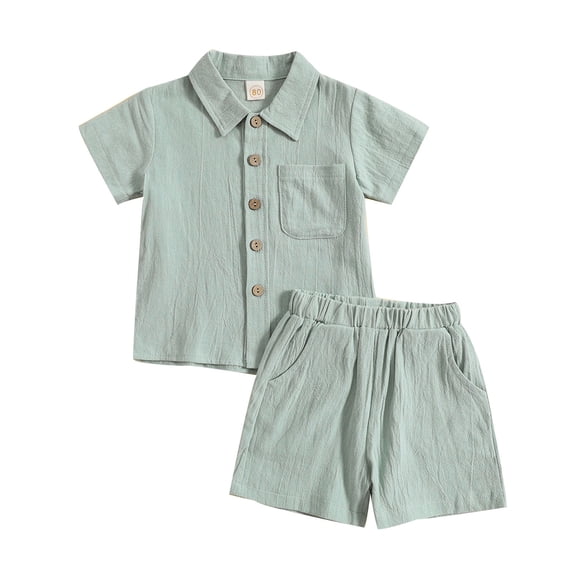WOYY Summer Boys Outfits Lightweight Short Sleeve Button Up Shirt Shorts Set, Sizes 6M-4T