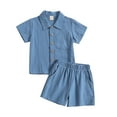 thumbnail image 1 of WOYY Summer Boys Outfits Lightweight Short Sleeve Button Up Shirt Shorts Set, Sizes 6M-4T, 1 of 5
