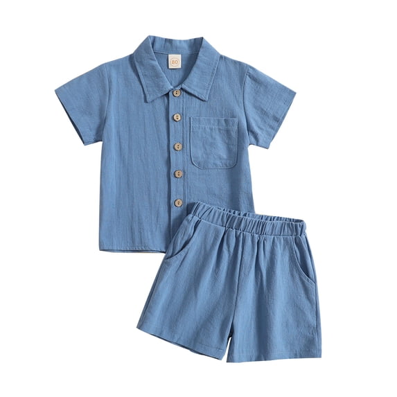 WOYY Summer Boys Outfits Lightweight Short Sleeve Button Up Shirt Shorts Set, Sizes 6M-4T