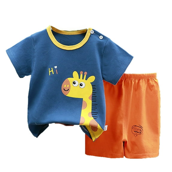 WOYY Summer Outfits for Boys Cartoon Short Sleeve Graphic Tee Shorts Set Kids 2Pcs Set, Sizes 1-7