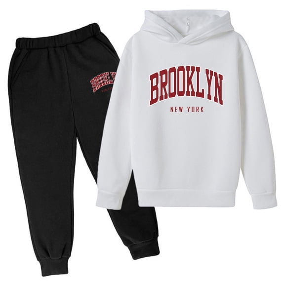 WOYY Sweatsuit for Boys Letter Print Pullover Hoodie Sweatpants Outfits Unisex Tracksuit Fashion Kids Clothes, Sizes 3-14