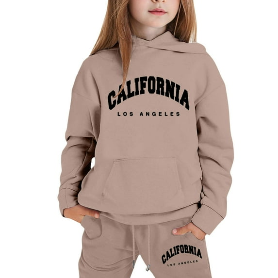WOYY Sweatsuits for Girls California Printed Hoodie Sweatpants Outfits Unisex Tracksuit, Sizes 2-16