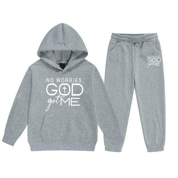 WOYY Sweatsuits for Girls Letter Print Lined Hoodie and Joggers Outfits Kids Clothing Sets, Sizes 2-13