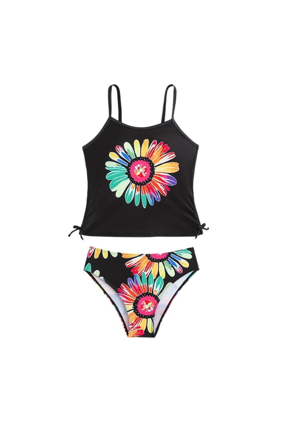 Swimsuit for Girls Cute Graphic Side-Tie Tankini Set Bathing Suit, 2-Piece, Sizes 7-14