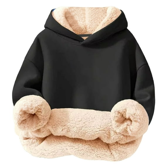 WOYY Teen Boys Cozy Warm Lined Hoodie Solid Color Hooded Sweatshirt, Sizes 15-16
