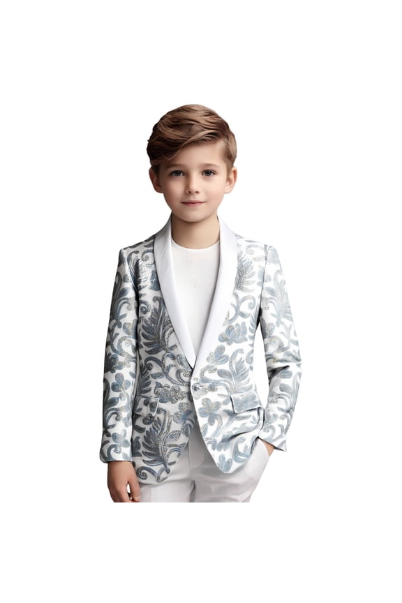 Boys Formal Suit Jacket Lapel Long Sleeve Prom Party Blazer Outerwear Coat