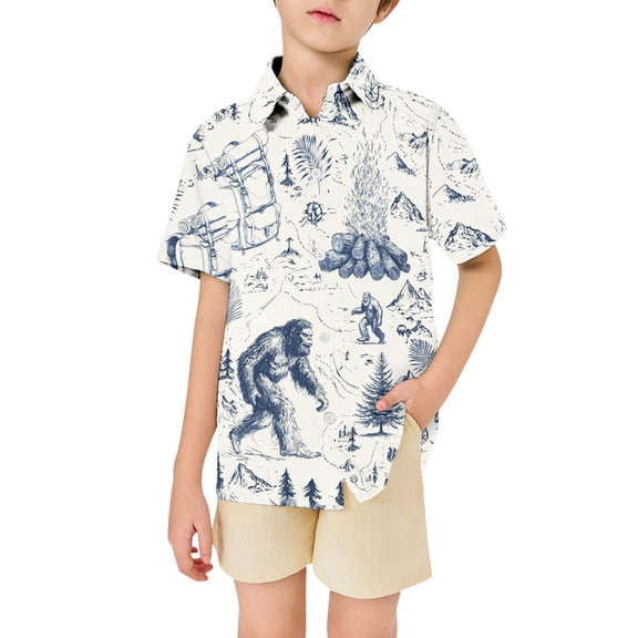 WOYY Teen Boys Hawaii Beach Shirt Breathable Short Sleeve Button Down Shirt, Sizes 13-14