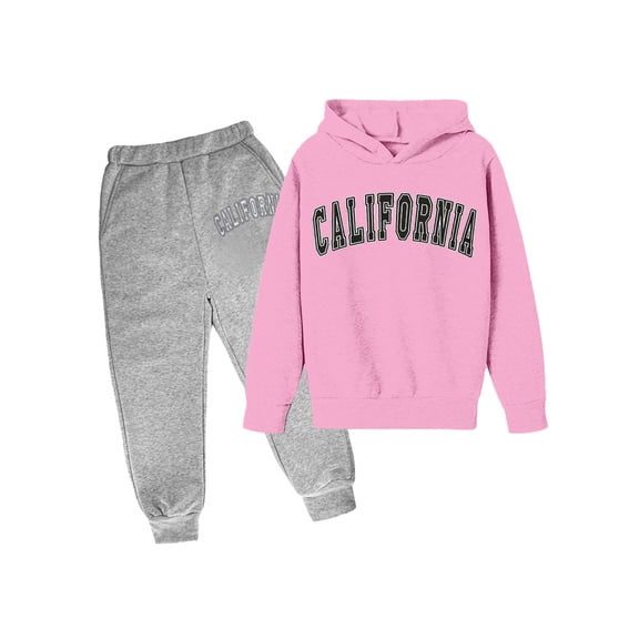 WOYY Teen Boys Hoodie Set California Print Hooded Sweatshirt Joggers Set, Sizes 13-14
