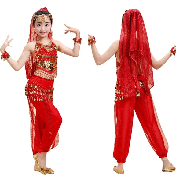 WOYY Girls Belly Dance Co_Stume Tassels Camisole Pants Clothing Set, Sizes 15-16