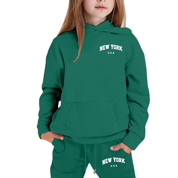 WOYY Teen Girls Clothes Set New York Print Hoodie Sweatpants Outfits, Sizes 13-14