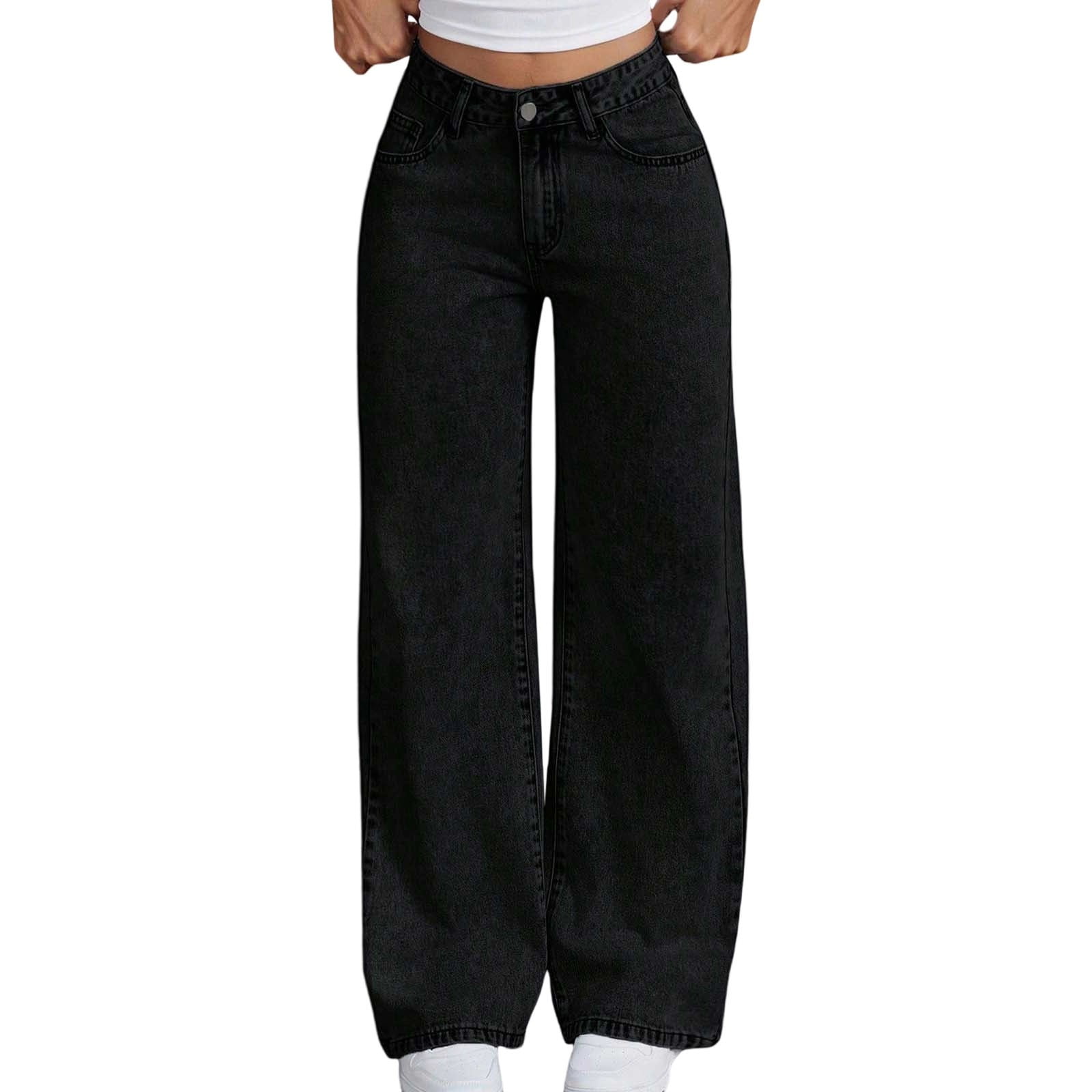 WOYY Girls High Waisted Denim Pants Bow Embroidery Straight Leg