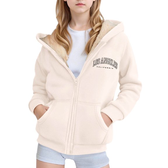 WOYY Girls Hooded Jacket Los Angeles Print Winter Hoodie Coat, Sizes 15-16