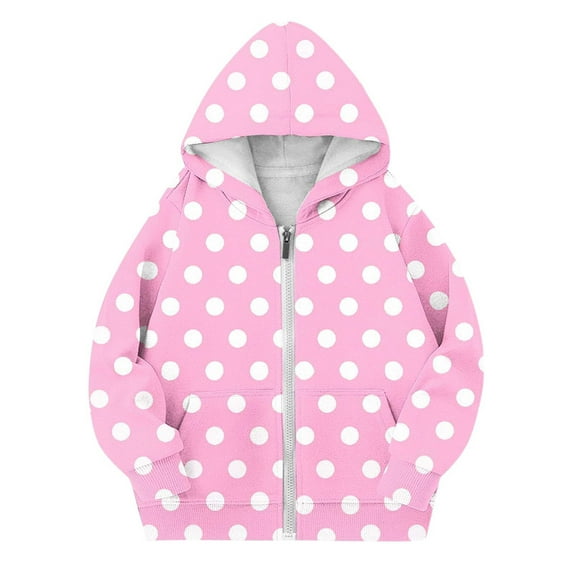 WOYY Teen Girls Polka Dots Zip Up Hoodie Casual Hooded Sweatshirt Jacket, Sizes 14-15